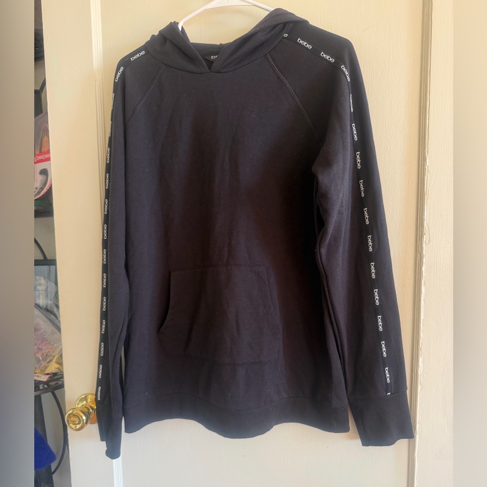 bebe Black Hoodie with Logo Tape